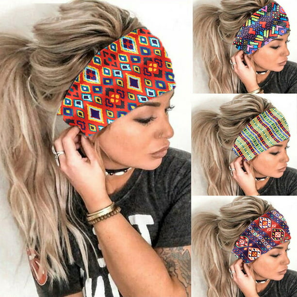 Wide Cotton Stretch Print Headband Headwrap Women Sport Yoga Hair Bands